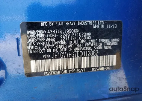 2014 Subaru Impreza Wrx from USA, damaged, VIN JF1GV7F67EG012882